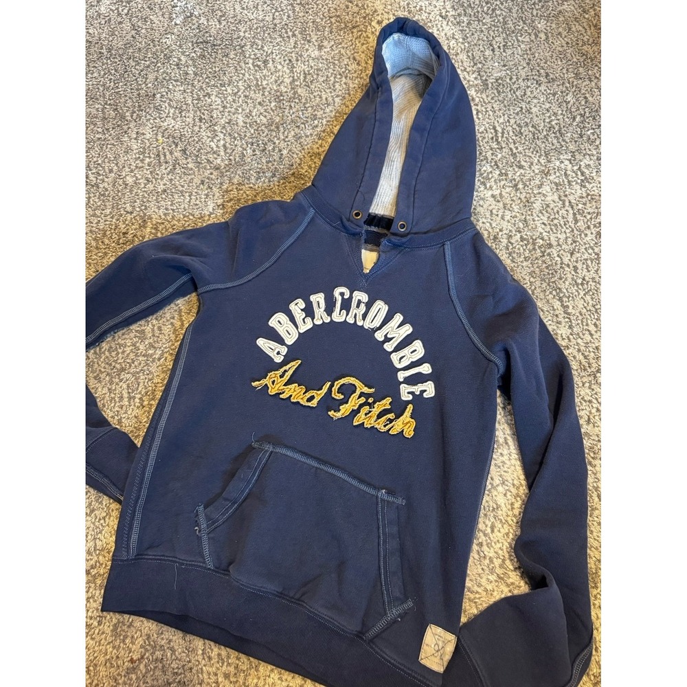 Abercrombie & Fitch v cut out  Hoodie Blue Embroidered Patch Womens M y2k Preppy
